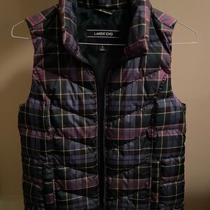 Lands' End Green and Red Plaid Vest